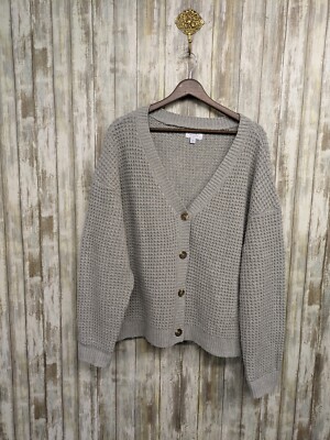 Mud Pie Kara Sweater Chunky Knit Gray Button Front Cardigan Wool Blend M/L