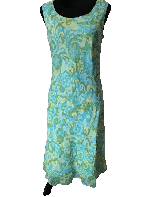 Maggy London Sleeveless Aqua Green Floral and Paisley Silk Lined