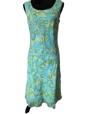 Maggy London Sleeveless Aqua Green Floral and Paisley Silk Lined Dress Size  8 | eBay