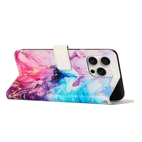Luxury Strap Leather Marble Wallet Cover Case For 16 15 14 13 12 11 Pro Max 8 7 - Picture 35 of 47