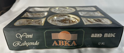 Turkish Exquisite 24k Gold Handcrafted ABKA Crystal 12 Pc Tea Set Handmade