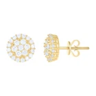 10k Yellow Gold Round Cut Moissanite 10mm Cluster Tier Halo Stud Earrings 1 Ct.