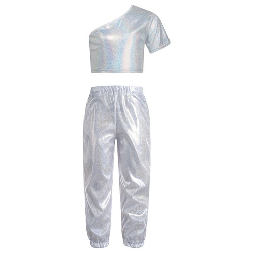 Girls Outfits Kids Set Elastic Waistband Costume Stretchy Pants 2pcs Crop Top - Picture 54 of 66