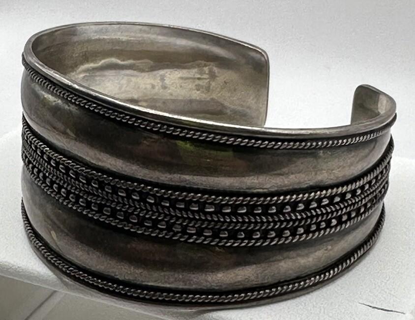 Thick Sterling Silver 925 Pattern Cuff Bracelet (… - image 4