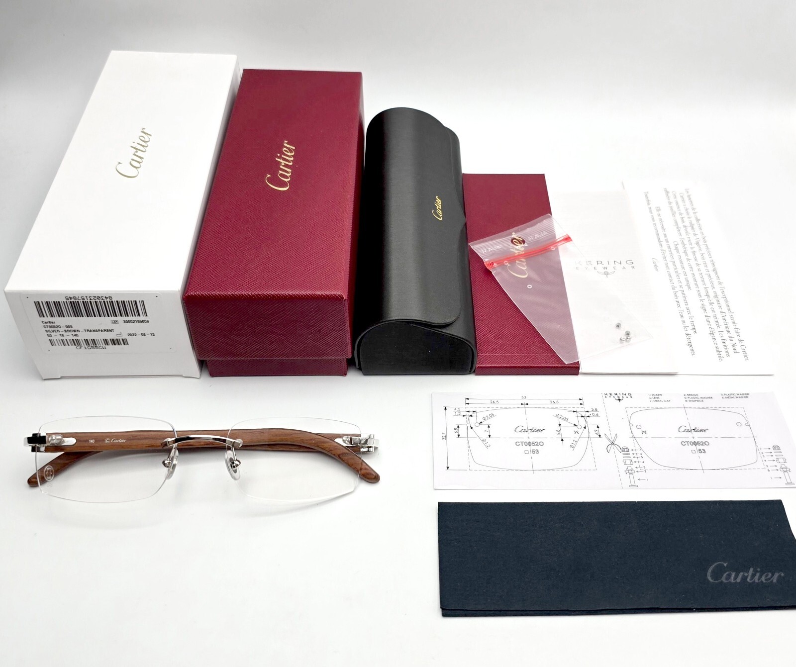 NEW! Authentic Cartier Brown Wood Silver Glasses