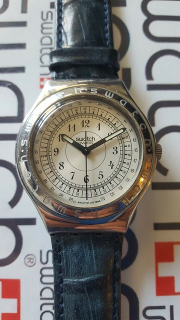 Swatch NESPOS YGS102 1995 Irony Big 37mm Stainless Steel Leather for sale  online | eBay