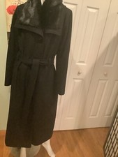 Donnybrook Women's Full Length Wool Overcoat With Faux Fur Trim Collar Sz 16 New