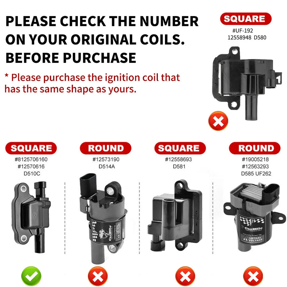 8* Square Ignition Coils & Spark Plugs &Wires For Chevy Silverado 1500 Tahoe GMC - Image 2 of 4