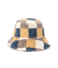 Luxurious Fluffy Faux Fur Bucket Hat Fisherman Unisex New Plaid Adult Plush Soft