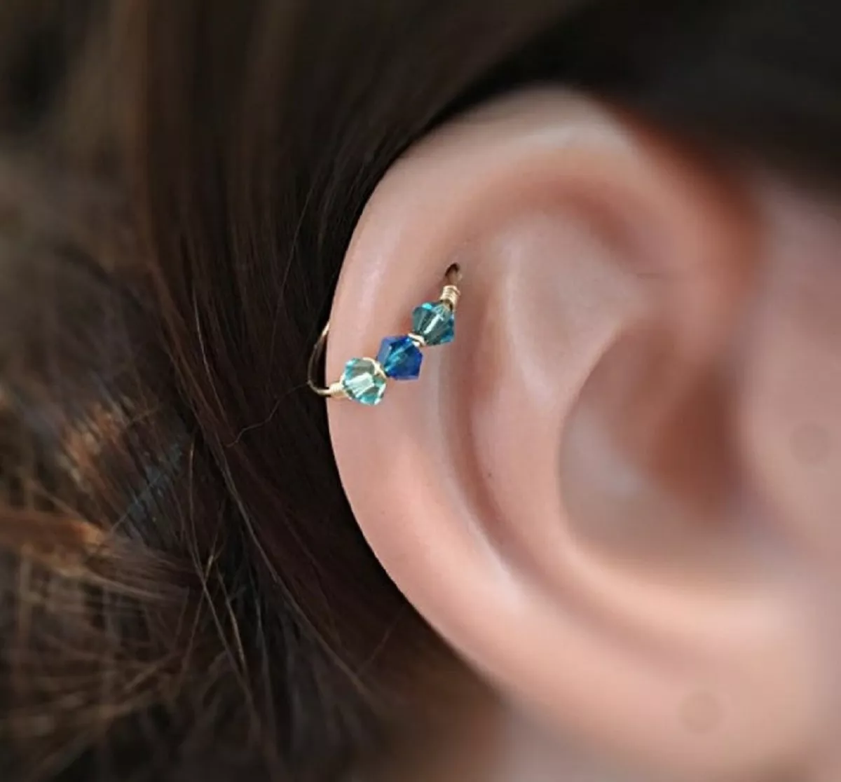 14K Gold Swarovski Helix Earring Hoop Tragus Daith Cartilage Ring Septum Snug