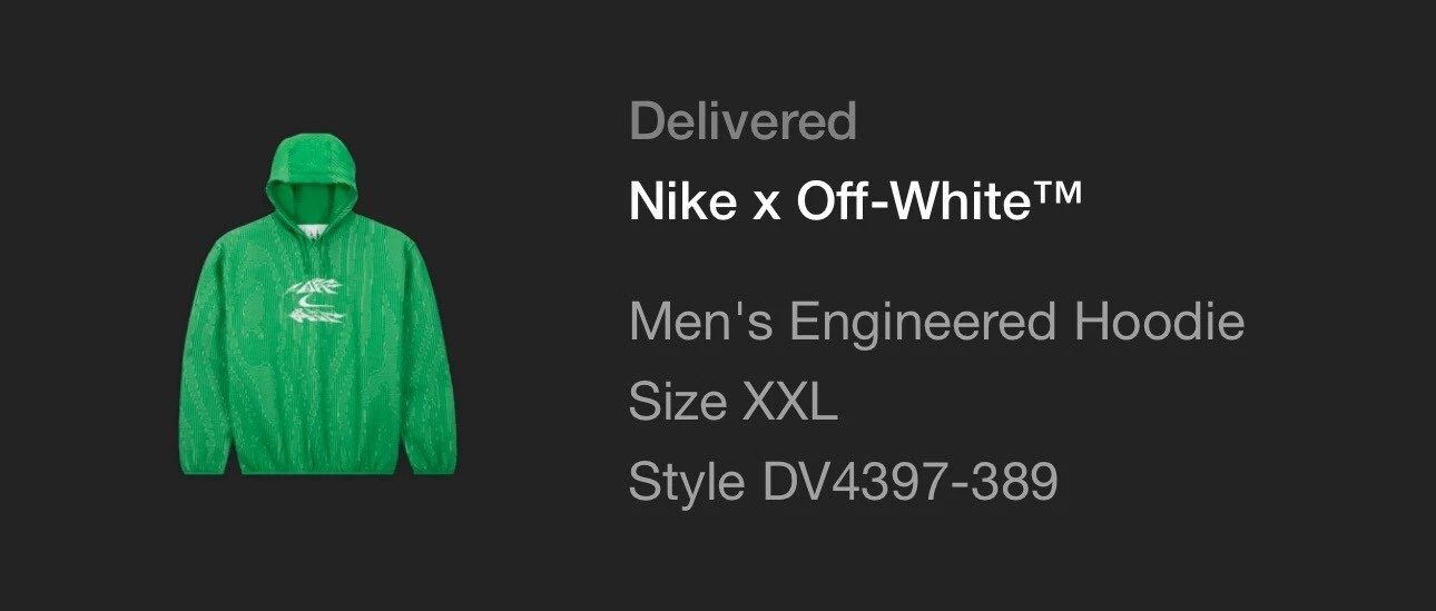 OFF WHITE Felpa con cappuccio bianca verde Nike X Off XXL (dimensioni UK)