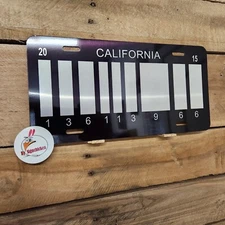 BLACK BAR CODE LICENSE PLATE, prop, BACK TO THE FUTURE, OUTATIME, Marty McF