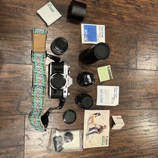 Canon AE-1 Silver 35mm SLR Camera Body 3 Lenses Manual , 2x Converter Nice