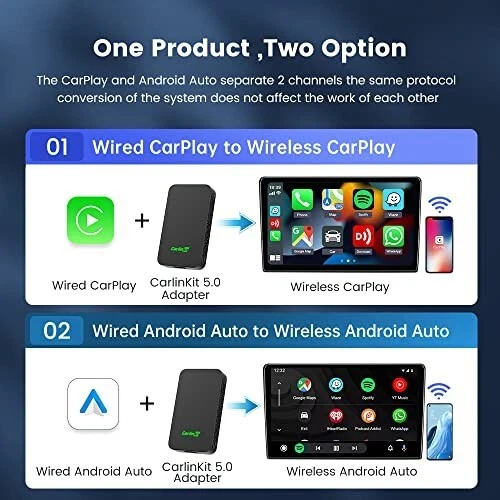 CarlinKit 5.0 Wireless CarPlay/Android Auto Adapter, Plug & Play, Dual Channel - Picture 4 of 17