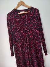 David Nieper England Size 14 Black Pink Spot Dress Stretchy Ruched Detail Neck