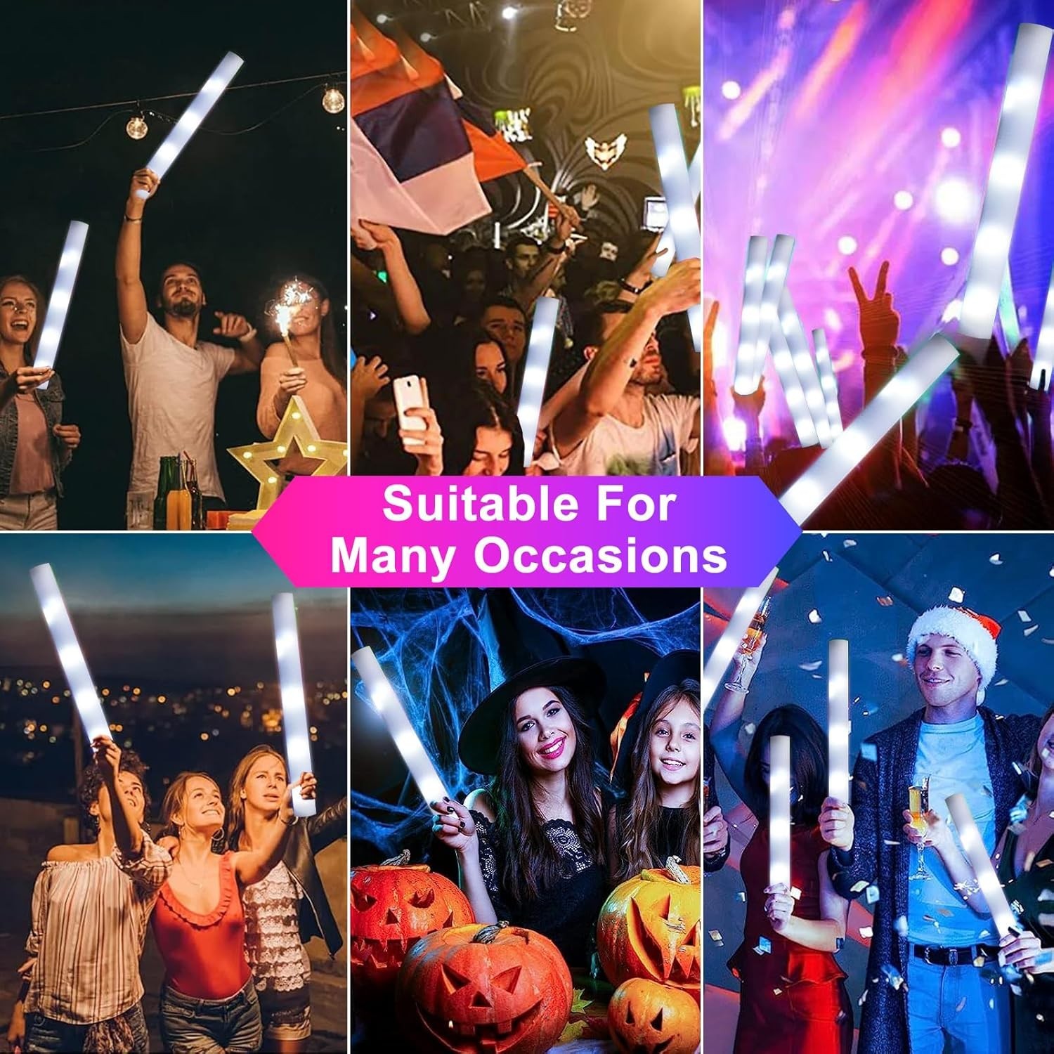 100PCS LED Foam Sticks Light Up Wands Rally Flashing Glow Party Rave