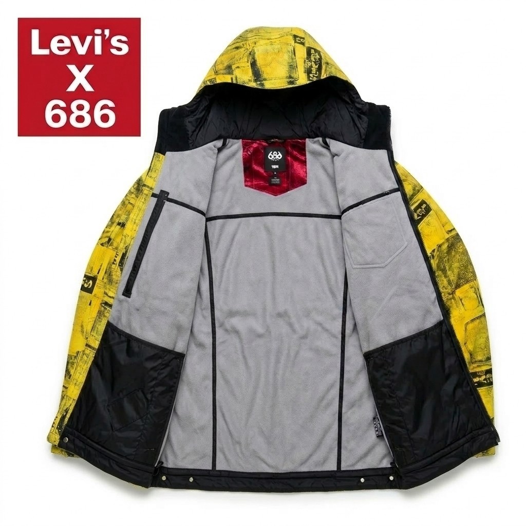 NWOT 686 x Levis Times Line Snowboard Jacket Mens XL Denim Michael