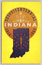 Vtg Postcard Indiana Sesquicentennial Emblem Capitol Hoosier State Posted 1966