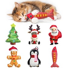 6 Pcs Christmas Cat Toys Catnip Xmas Plush Santa Claus Tree Interactive Chew ...