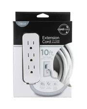 Cordinate Extension Cord 10ft 3 Outlet Flat Plug Surge protectionWhite Gray NEW