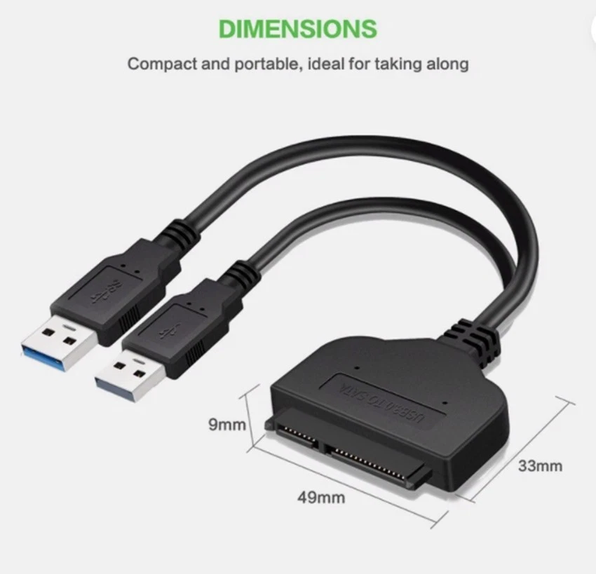USB3.0 to SATA 7+15 22-Pin Adapter Cable Cord For 2.5" HDD SSD Hard Disk Drive - Image 2 of 4