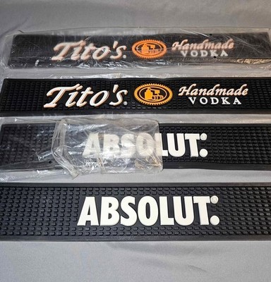 ***NEW*** LOT OF 4 = Tito's & Absolut Vodka Rubber Rail Spill Bar Mat Beer Sign