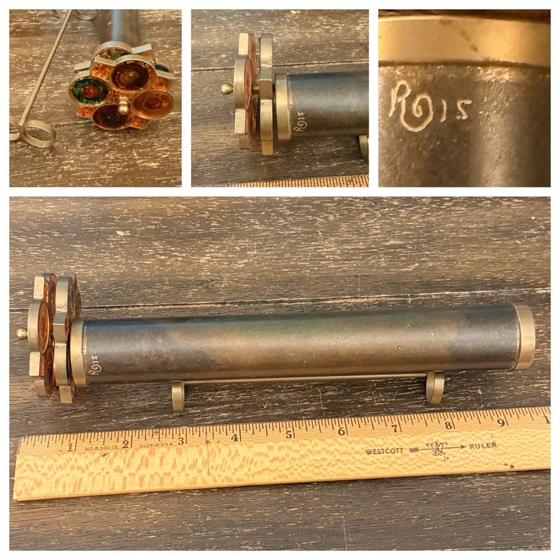 Vintage Ralph Olson Signed Brass Kaleidoscope Rare Dual Rotating Wheel Art Rare