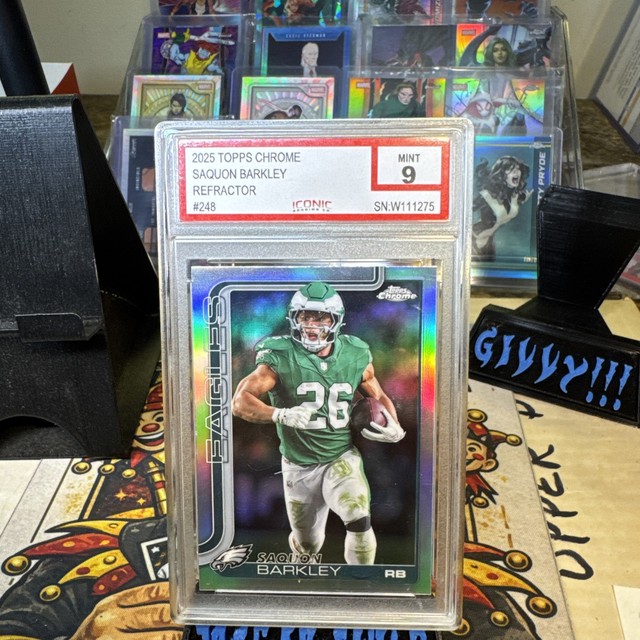 Topps 2025 Chrome Refractor Saquon Barkley #248 Iconic Mint 9