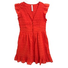Anthropologie Peregrine Mini Dress Size S Smocked Red Flutter Sleeve Button Up