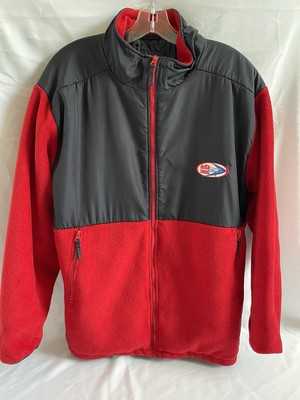 Delta Sonic Red Fleece Lined Zip Jacket Men's L Pockets Patch Quilt Lined