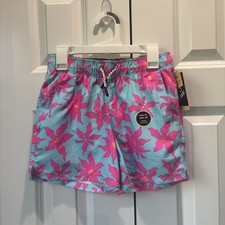 Boys  Art Class Blue  Pink Floral Swim Trunks Size M 8 Mid-Thigh UPF 50  NWT