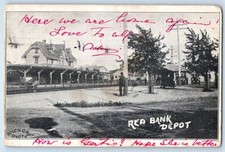1906 Red Bank New Jersey NJ Vintage Postcard Depot View Building Entrance Posted