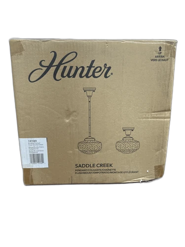 Hunter Saddle Creek 1-Light Brushed Nickel Mini Pendant with Seeded Glass Shade - Picture 10 of 10