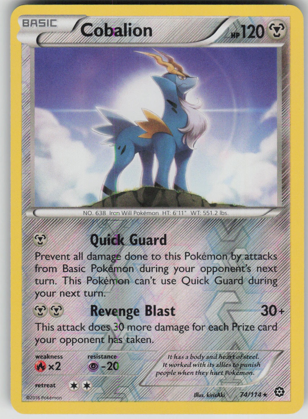 Pokemon TCG Cobalion Rare Reverse Holo XY - Steam Siege 74/114