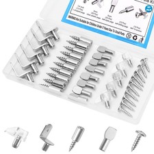 RKBEZOS 80 Pcs Shelf Pegs Pins Kit, 4 Styles 5mm to 6.35mm 1/4 inch , sliver
