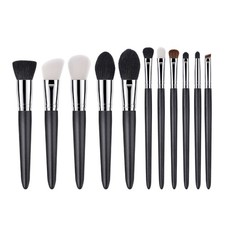 11Pcs Black Wooden Handle Goat Hair Makeup Brushes Set for Women Cosmetics