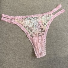 VICTORIA'S SECRET PINK FLORAL LACE STRAPPY SIDE THONG Rare Large