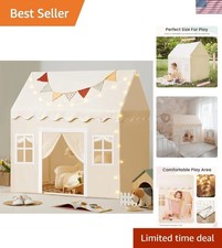 Kids Play Tent with Polka Dot Curtains, LED Lights Spacious Design 3-8