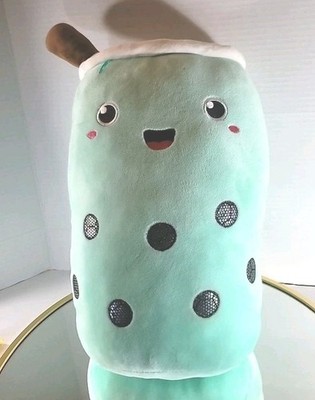 Green Boba Tea Plush Pillow 14'' Bubble Milk Tea Squishy Toy