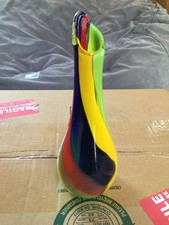 Colorful rainbow striped studio art glass vase hand blown art glass vase