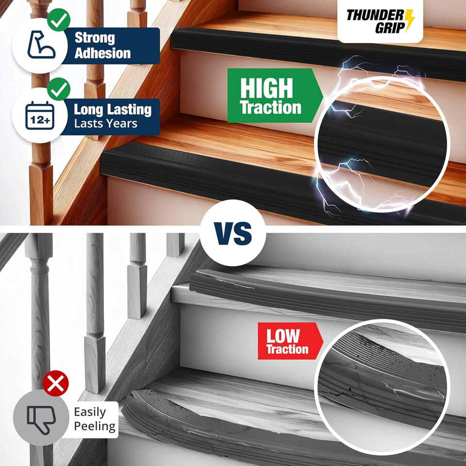 Stair Edge Protector 24 Ft - Black Rubber Edge Trim for Steps - Vinyl ...