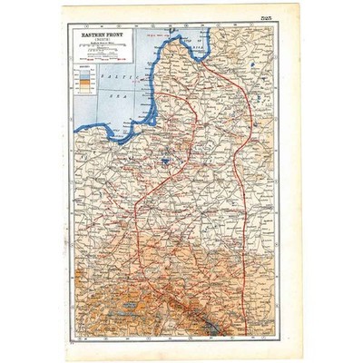 Antike Karte 1920 - 1. Weltkrieg - Ostfront (Nord) - Die Hauptschlachtlinien