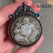 Antique Collectibles Cloisonne Workmanship White Jade Laughing Buddha Pendant
