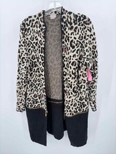 Pre-Owned Chico's Black Size 2/Large Leopard Cardigan Sweater