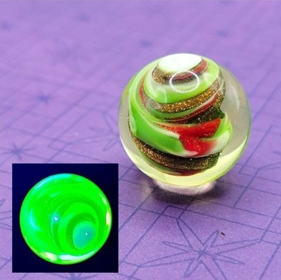 20mm Handmade Uranium Glass Marble Red Green Swirl Color Aventurine Large