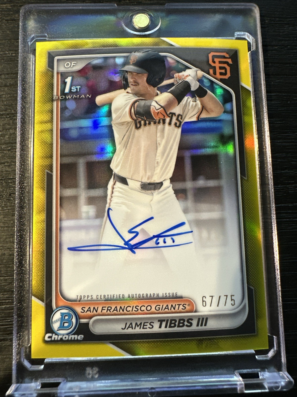 2024 Bowman Chrome Draft 1st Auto James Tibbs III Yellow Refractor /75 Giants