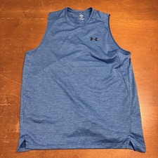Under Armour Shirt Mens Medium Blue Heat Tank Top Sleeveless Active Lightweight
