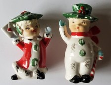 Vintage Christmas Man and Woman Salt & Pepper Shaker Set Made in Japan