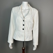 Kay Unger Blazer Size 16 White Lace Eyelet Cotton Summer Office Coastal Preppy