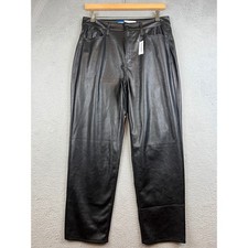 New Old Navy OG Loose High-Rise Faux Leather Pants Black Womens 14